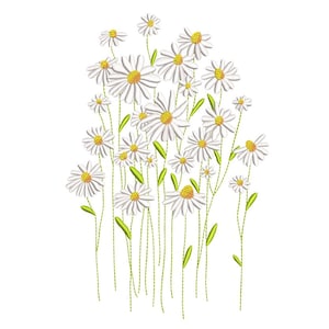 Daisies embroidery design, Plant machine embroidery file, 5 sizes