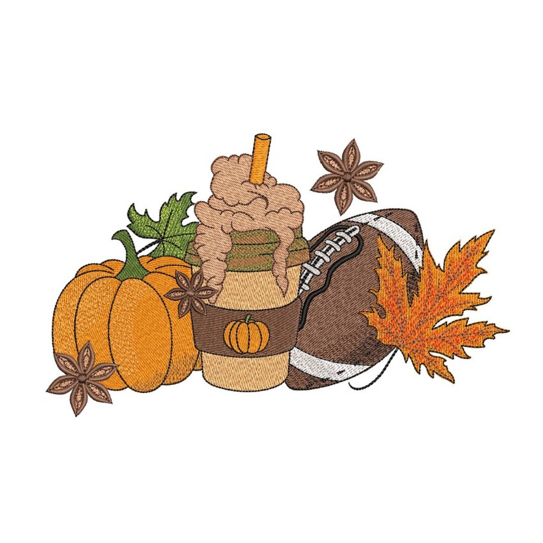 Tis the Season Embroidery Design, Football Latte Leaves, Hello Pumpkin Fall Y All Vibes Coffee