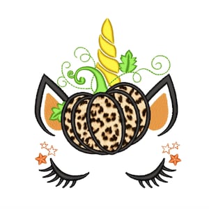 Pumpkin unicorn embroidery design