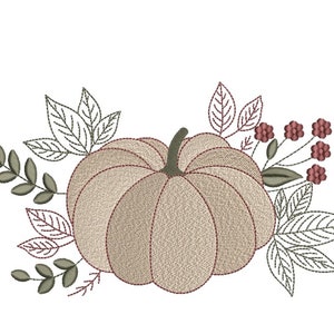 Floral Pumpkin Embroidery Design, Fall Embroidery File,  3 sizes