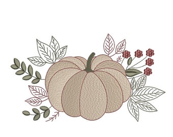 Bloemen Pompoen Borduurwerk Ontwerp, Herfst Borduurwerk Bestand, 3 maten