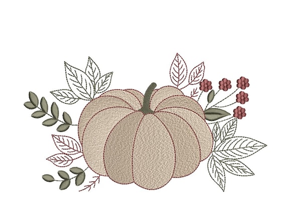 Floral Pumpkin Embroidery Design, Fall Embroidery File,  3 sizes