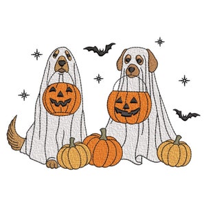 Dog Ghost Embroidery Design, Halloween Ghost Puppy Paw Embroidery Files, 3 sizes