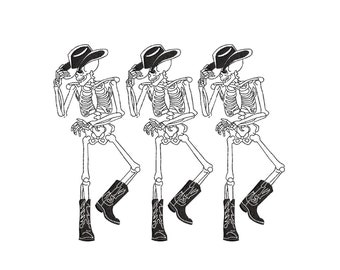 Halloween Howdy Embroidery Design, Halloween Dancing Skeleton Western Embroidery, Halloween Cowboy Embroidery, 4 sizes