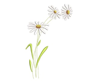 Daisies embroidery design, Plant machine embroidery file, 5 sizes, Instant download