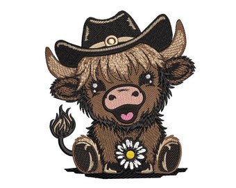Cowboy Baby Highland Cow embroidery design, 3 sizes, Instant download