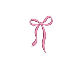 Satin Bow Mini Embroidery design, Pink Ribbon Tie Valentine's Day Embroidery File, 5 sizes, Instant download