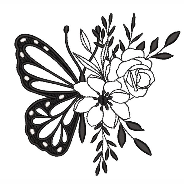 Floral butterfly embroidery design