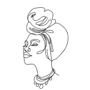 African Woman Embroidery Design, Line Art Embroidery File, 5 sizes, Instant Download