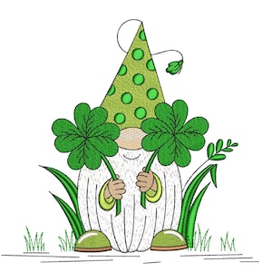St. Patricks Day Gnome Embroidery Design, 3 sizes, Instant Download