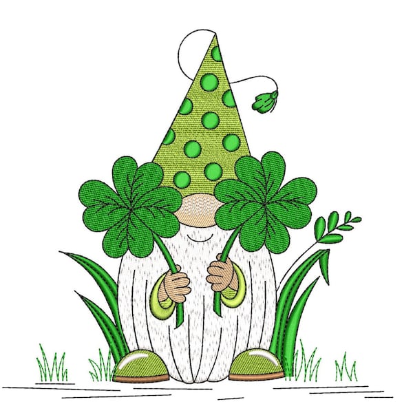 St. Patricks Day Gnome Embroidery Design, 3 sizes, Instant Download