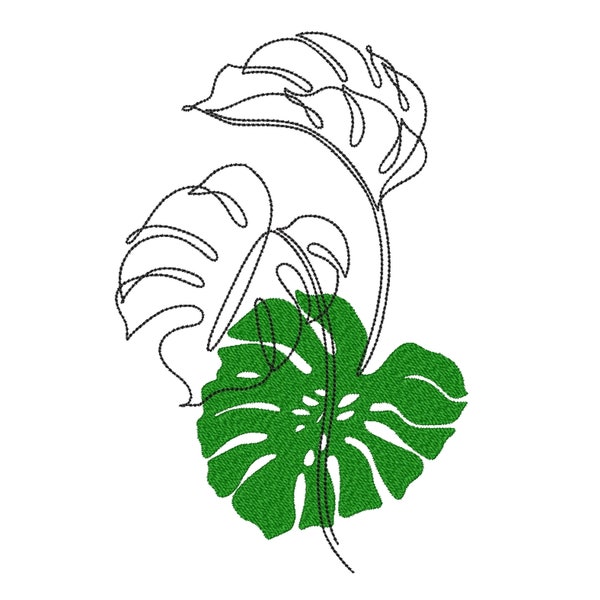 Monstera leaf embroidery design, 5 sizes, Instant Download