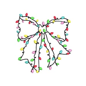 Bow Christmas Lights embroidery design, 4 sizes, Instant download