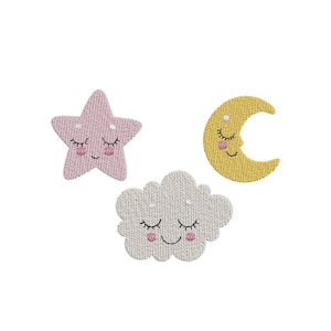 Dreamy Cloud, Star and Moon embroidery design, 3 sizes, Instant download