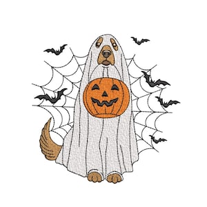 Dog Ghost Embroidery Design, Halloween Ghost Puppy Paw Machine Embroidery Design, 3 sizes