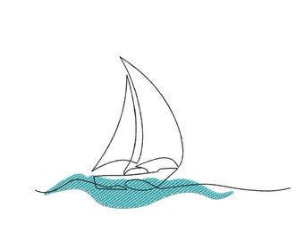 Motif de broderie voilier, 4 tailles, téléchargement immédiat