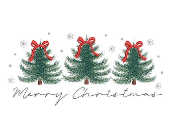 Christmas Tree with Bow & Snowflakes Machine Embroidery Design, 3 sizes, Instant download