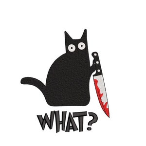 ブラックキャットホワット ブラックキャットホワット 殺人ナイフ刺繍デザイン、ハロウィン刺繍デザイン、3サイズ