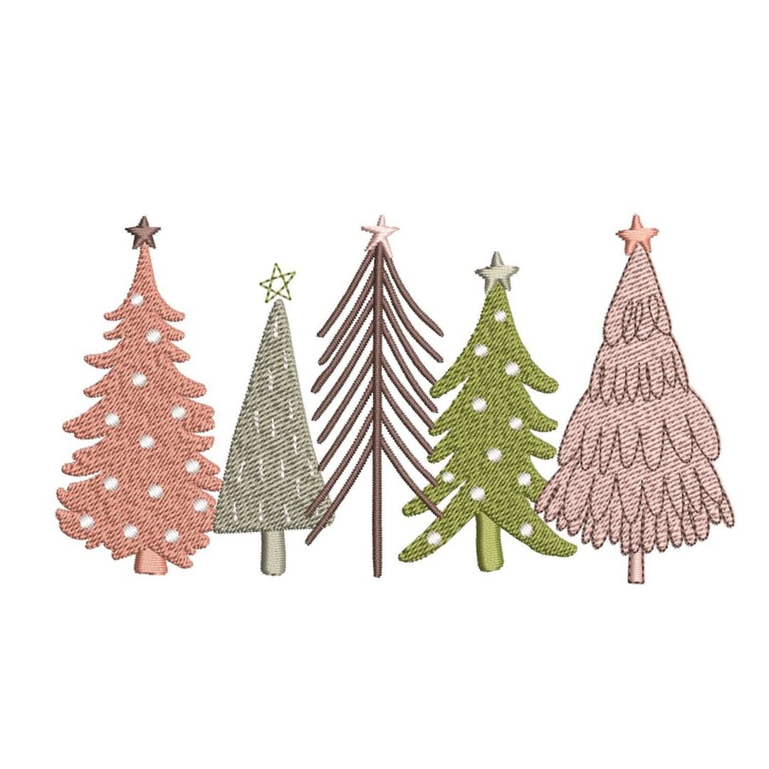 Christmas Trees Embroidery Design, Machine Embroidery Design, 3 Sizes