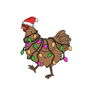 Christmas Chicken Embroidery Design, Christmas Bird Embroidery File, 3 sizes, Instant Download