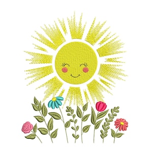 Sun embroidery design, 4 sizes, Instant download