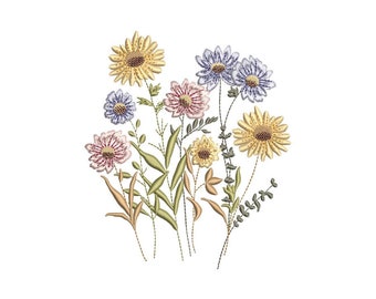 Wildflowers embroidery design, 3 sizes