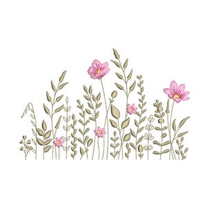 Wildflowers embroidery design, 4 sizes, instant download