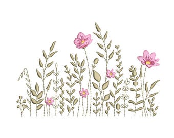 Wildflowers embroidery design, 4 sizes, instant download