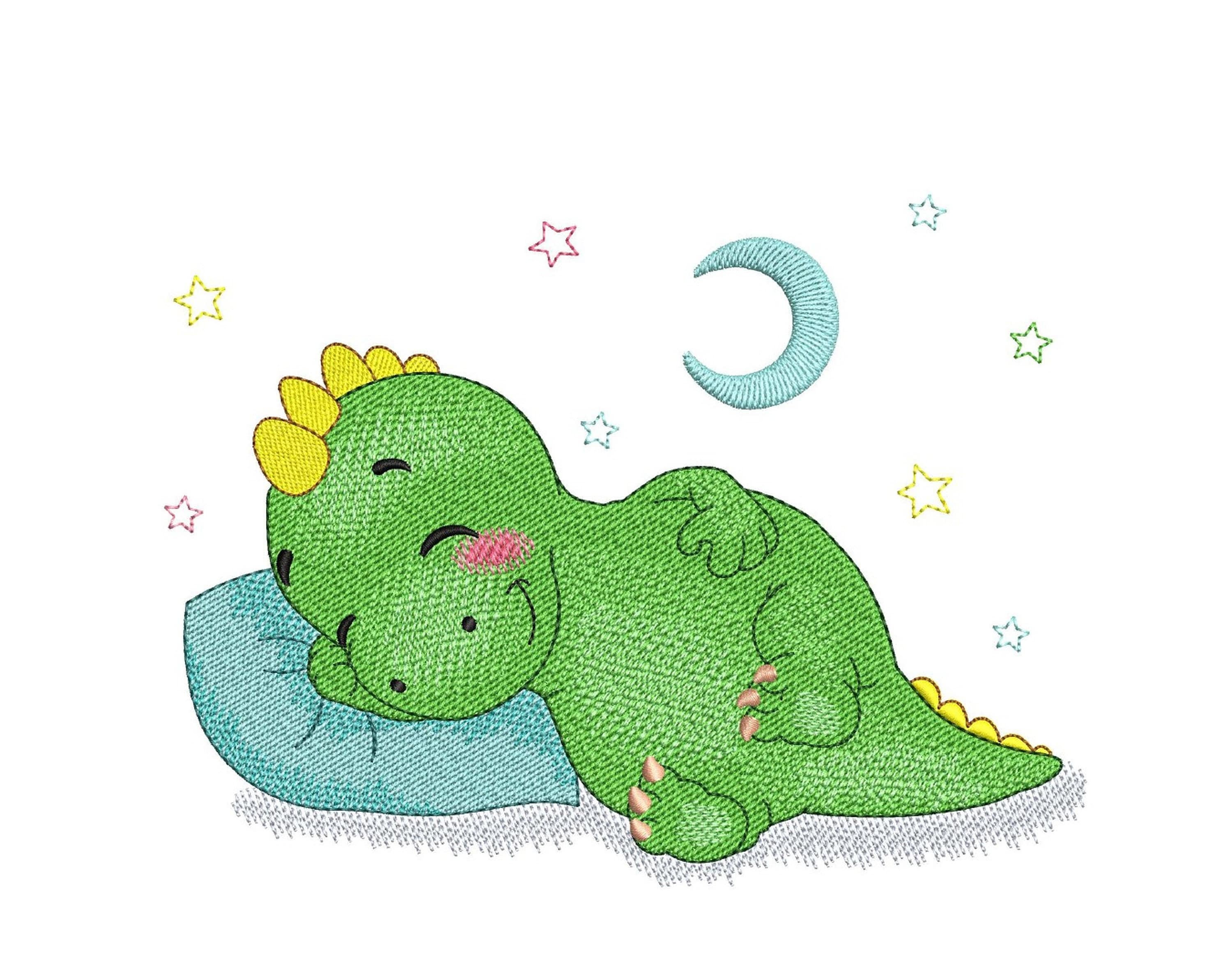 Lindo diseño de bordado de dinosaurio durmiendo, tamaños, descarga  instantánea