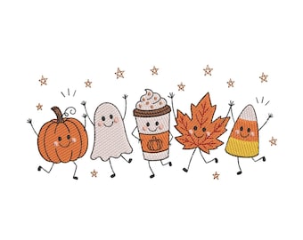 Fall Friends Machine Embroidery Design, Autumn Characters, 3 Sizes, Digital Download