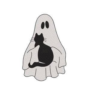 Cute Ghost with Cat Embroidery Design, Halloween Ghost Cat Embroidery Design, 3 sizes