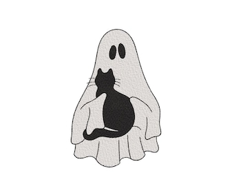 Cute Ghost with Cat Embroidery Design, Halloween Ghost Cat Embroidery Design, 3 sizes