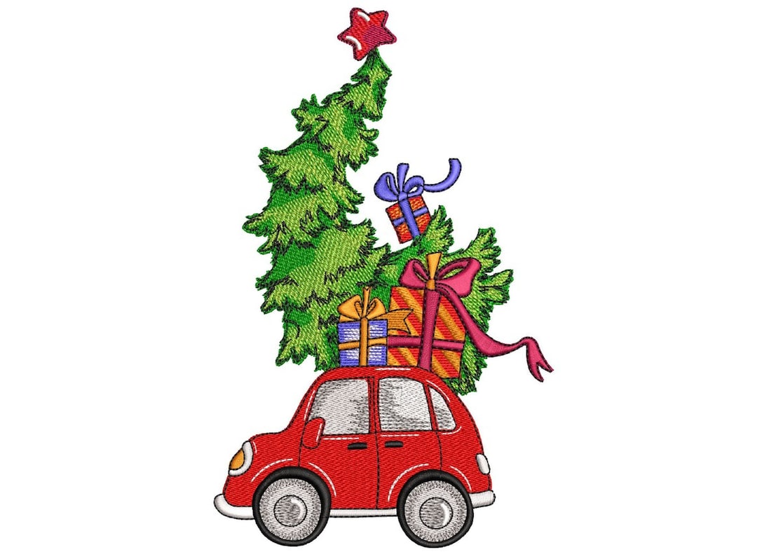 Christmas Car With Tree Embroidery Design, 4 Sizes, Instant Download - Etsy