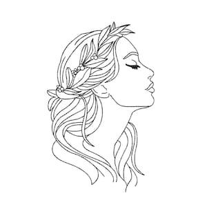 Beautiful Young Woman Machine Embroidery Design, 5 sizes, Instant Download