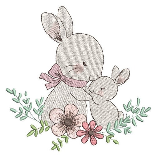 Bunnies Embroidery Design 4 Sizes Instant Download - Etsy