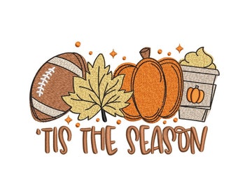 Tis The Season Fall Embroidery Design, Football Coffee Embroidery Design, Machine Embroidery Design, 4 sizes