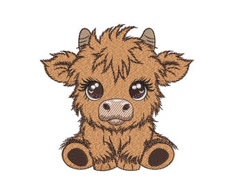 Baby Highland Cow embroidery design, 3 sizes, Instant download