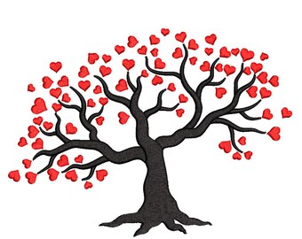 Diseño de bordado de árbol para el Día de San Valentín, 3 tamaños, descarga instantánea