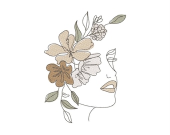 Woman with flowers embroidery design