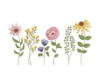 Wildflowers embroidery design, 4 sizes, instant download