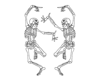 Diseño de bordado de esqueletos bailando, diseño de bordado de esqueleto de Halloween, 4 tamaños