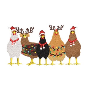 Christmas Chicken Embroidery Design, Christmas Bird Embroidery File, 3 sizes, Instant Download