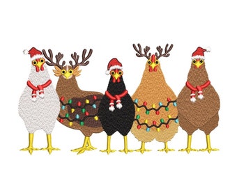 Christmas Chicken Embroidery Design, Christmas Bird Embroidery File, 3 sizes, Instant Download