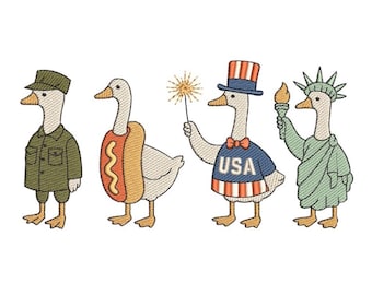 Patriotyczna Gęś Statua Wolności Hot Dog 4 lipca Dzień Niepodległości Projekt haftu maszynowego dla Janome dla Brother Haft maszynowy