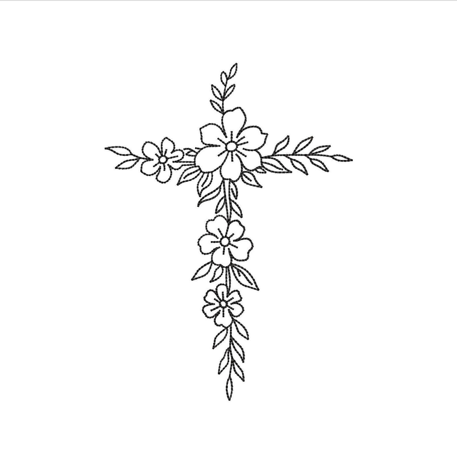 Floral Cross Christian Religious Machine Embroidery Design for Janome ...