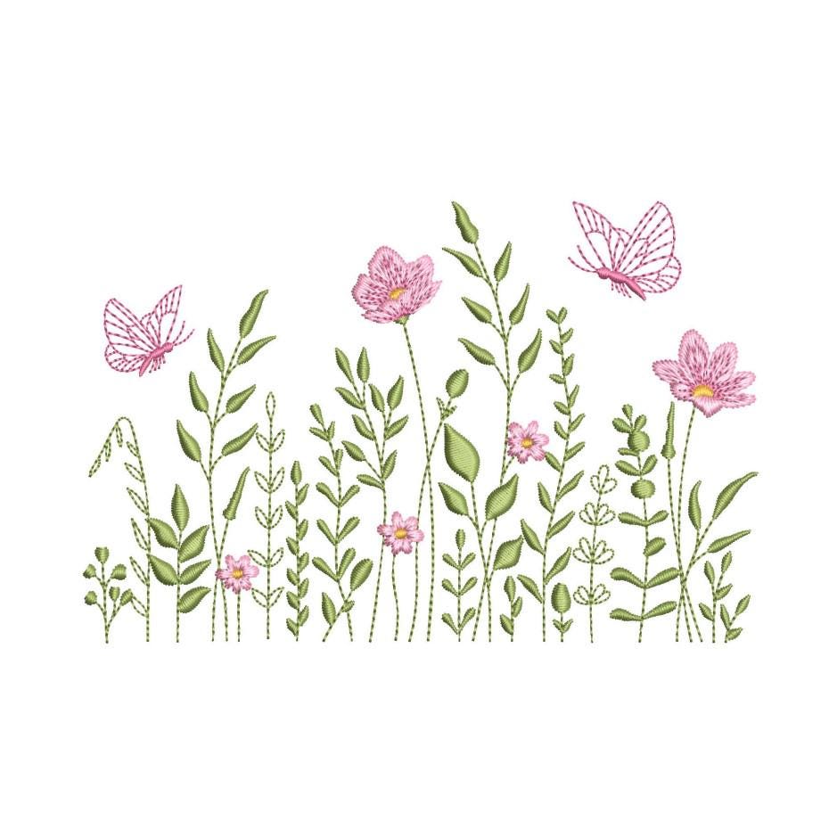 Wildflowers embroidery design, 4 sizes, instant download