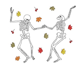 Dancing Skeletons Embroidery Design, Halloween Pumpkin Face Skeleton Embroidery Design, 4 sizes