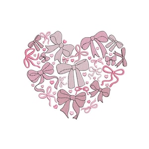 Heart with Bows Embroidery design, Valentine's Day Embroidery File, 3 sizes, Instant download