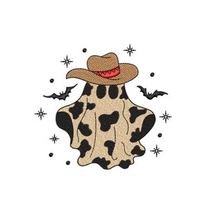 Boo Embroidery Design, Halloween Embroidery Design, Retro Cowboy Ghost Embroidery Design, 3 sizes