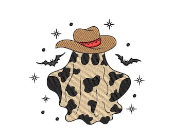Boo Embroidery Design, Halloween Embroidery Design, Retro Cowboy Ghost Embroidery Design, 3 sizes
